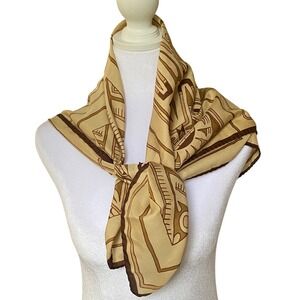 Richard Allan Vintage Tan Brown Geometric Tribal Print Square Scarf Italy